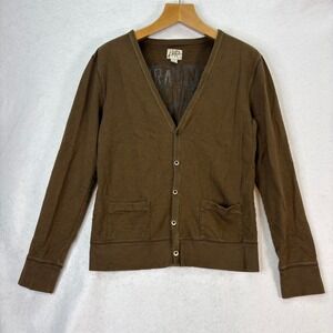 Vtg‎ KIRRA Industries Mens M Brown Cotton V-Neck Cardigan Graphic Print Normcore